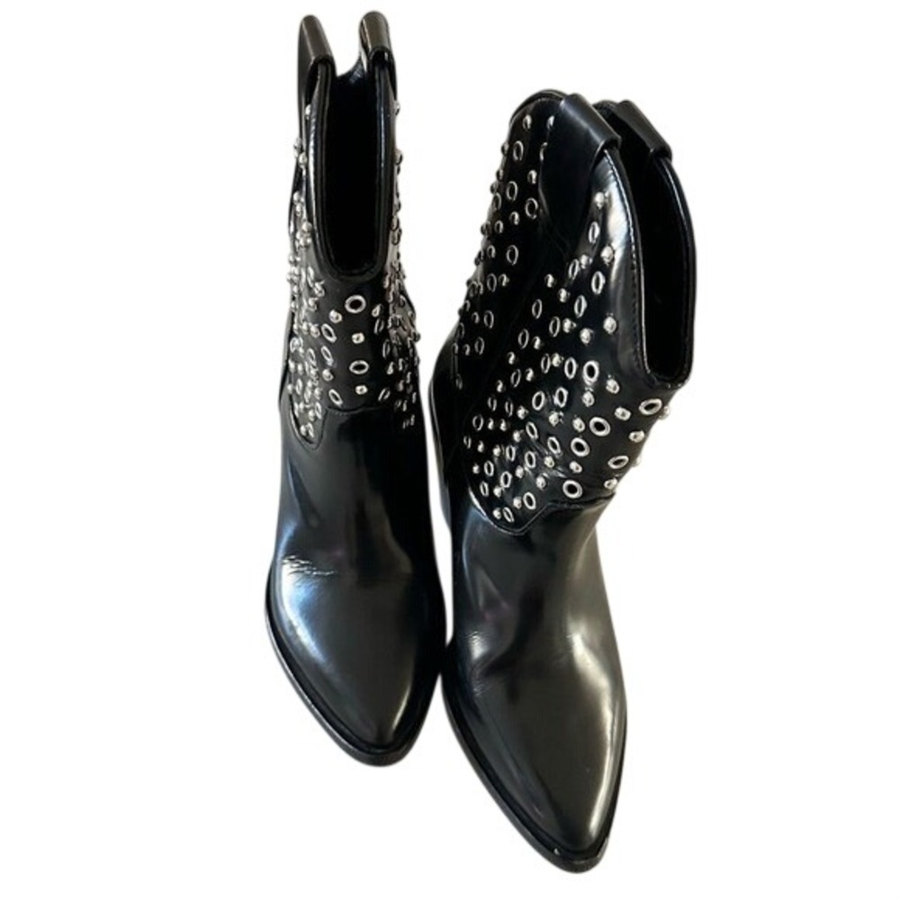 The Kooples Black Leather Studded Eyelet Western Ankle Boots Size‎ 37